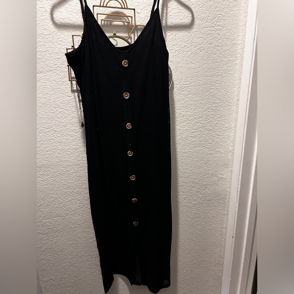 Express Black Midi Ribbed Button-Front Dress